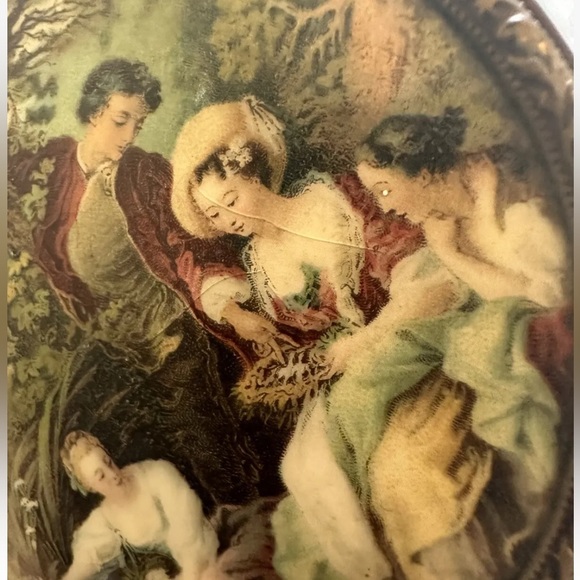 Vintage or Antique Victorian Portrait Art Gold-Tone Hand Mirror - Some Crazing - Picture 8 of 10